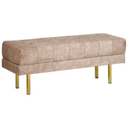 Panca Taupe Tessuto imbottito Velluto Accento di metallo Gambe d'oro Panca da letto Sgabello