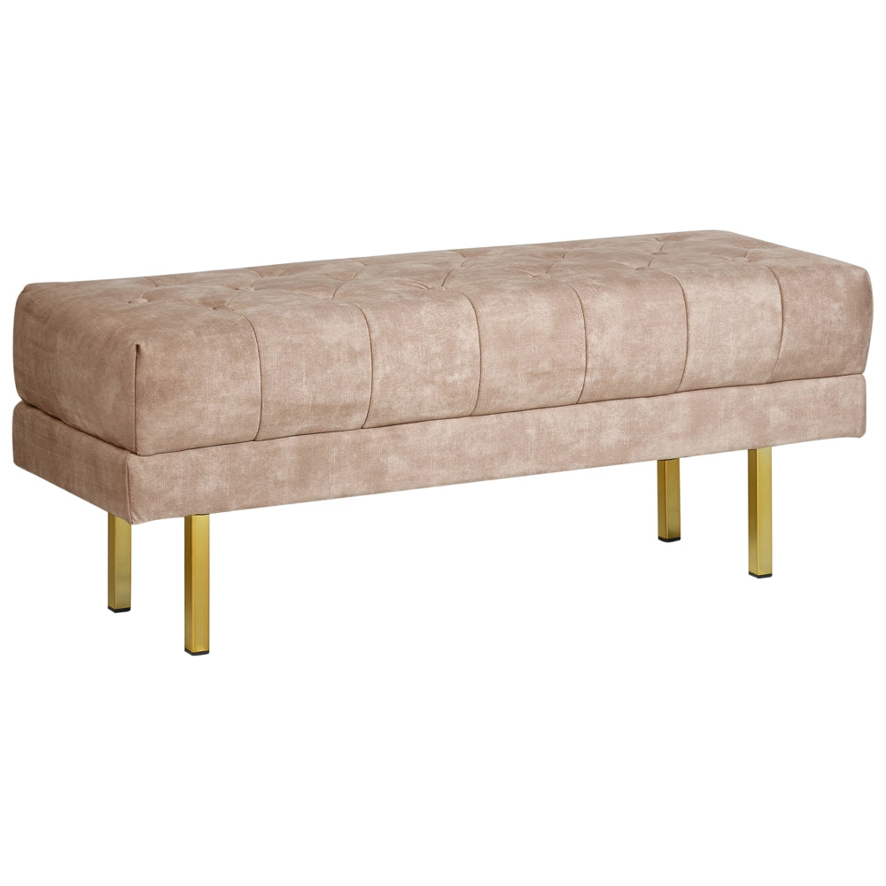 Panca Taupe Tessuto imbottito Velluto Accento di metallo Gambe d'oro Panca da letto Sgabello