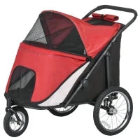 Passeggino per Cani, pieghevole, tetto apribile, cuscino, telaio in acciaio, Rosso/Nero