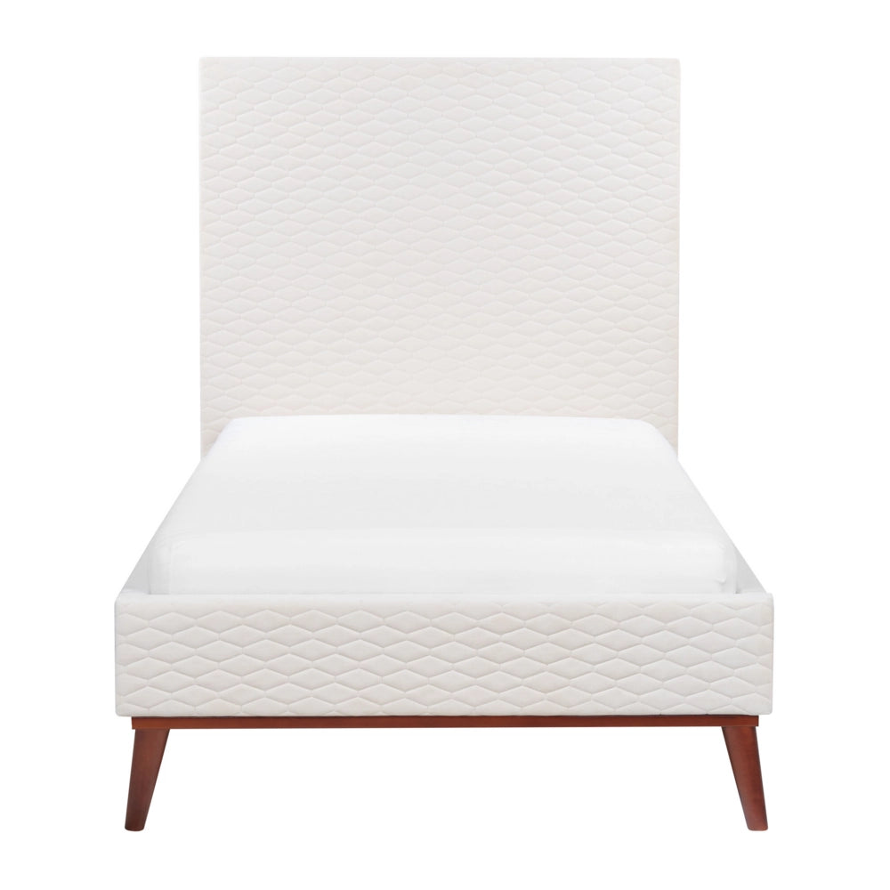 Letto imbottito in velluto bianco sporco 90 x 200 con struttura imbottita a nido d'ape trapuntato stile classico