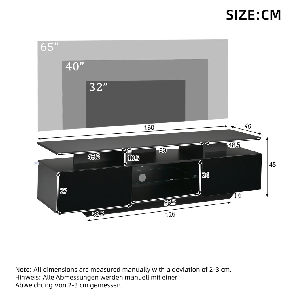 Mobile TV 160x40x45 cm con luci LED controllate da app; MDF; nero