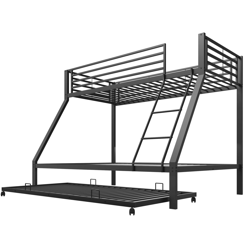 Letto a castello 90 × 200 cm e 140 × 200 cm con letto estraibile 90 × 190 cm, senza materasso, nero