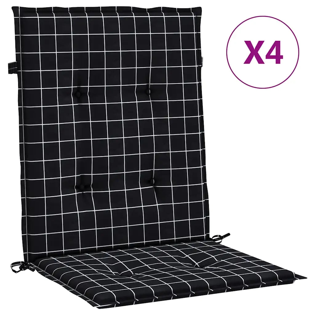 Cuscini Sedia Schienale Basso 4 pz Motivo a Quadri Nero Tessuto 361323