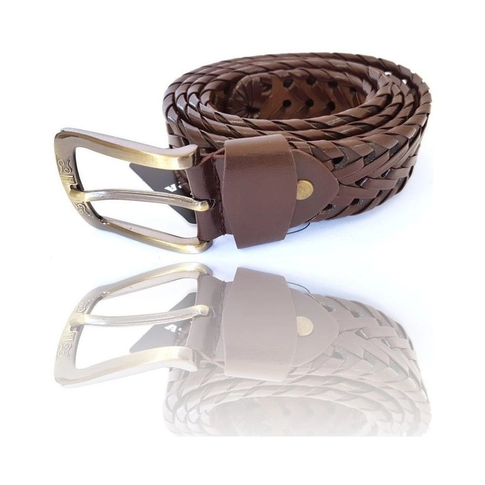 Trade Shop - Cinta Cintura Uomo Intrecciata Cuoio Marrone Glamour Fashion Alla Moda -