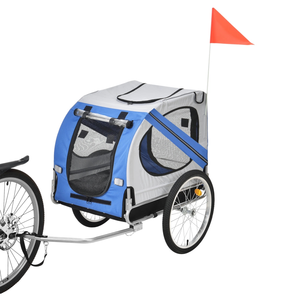 Rimorchio per Bicicletta per Trasporto Cani 138 x 71 x 90 cm Carrello per Trasporto Animali Domestici Carico Max.26 kg - Blu-Griggio-Nero