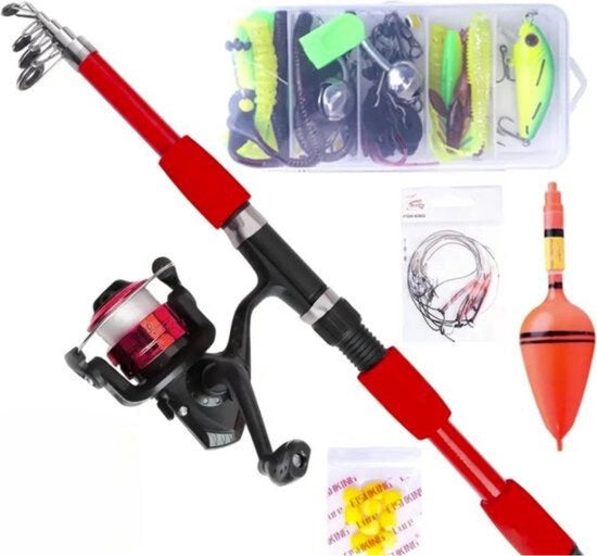 Set di Vishengel - Rosso - 77 pezzi - con Mulinello - Vishengel - Lancio Vishengel - Vishengel - Vishengel Telescopio - Vishengel per Bambini