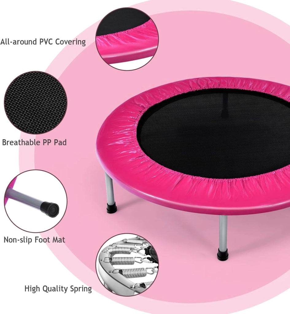 Mini Trampolino Ø96 cm, Trampolino Elastico per Fitness Pieghevole, per Bambini con Capacità di 150 kg, con Piedini Antiscivolo, Tappeto Fitness per Allenamento Interno