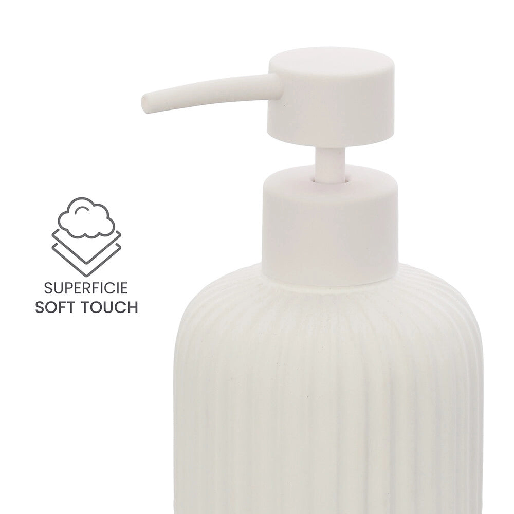 Set accessori bagno in ceramica bianca con dispenser sapone e due portaspazzolini Spring