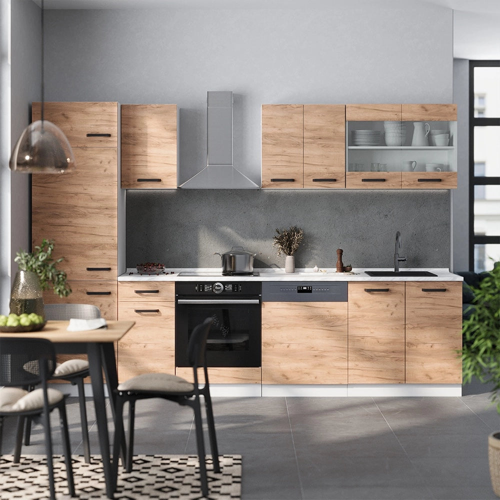 Cucina componibile R-Line Rovere dorato/Bianco 300 cm senza piano di lavoro Vicco