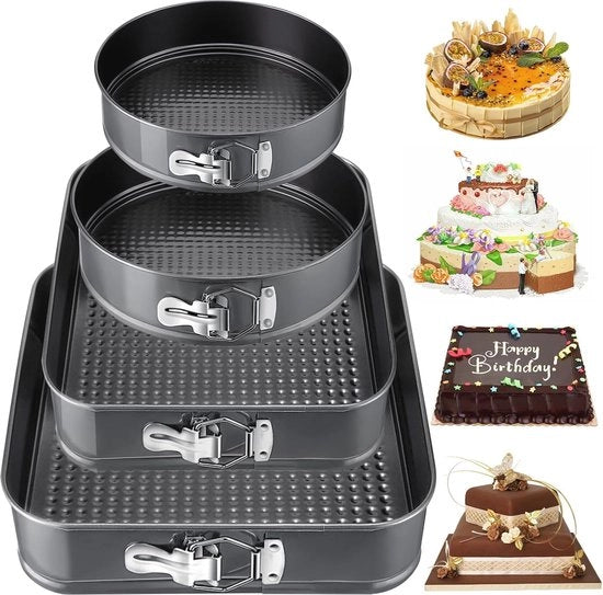 Set di 4 diverse forme per torte con superficie antiaderente - 16/20 cm rotondo e 22/26 cm quadrato