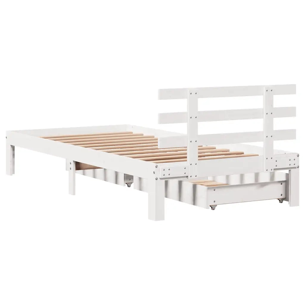 Giroletto con Cassetti-Struttura Letto con contenitore Bianco 100x200 cm Legno Massello di Pino 420766