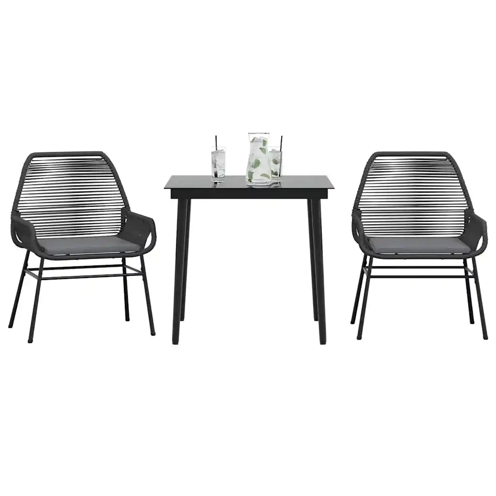 Set da Pranzo da Giardino 3 pz con Cuscini Polyrattan Vetro