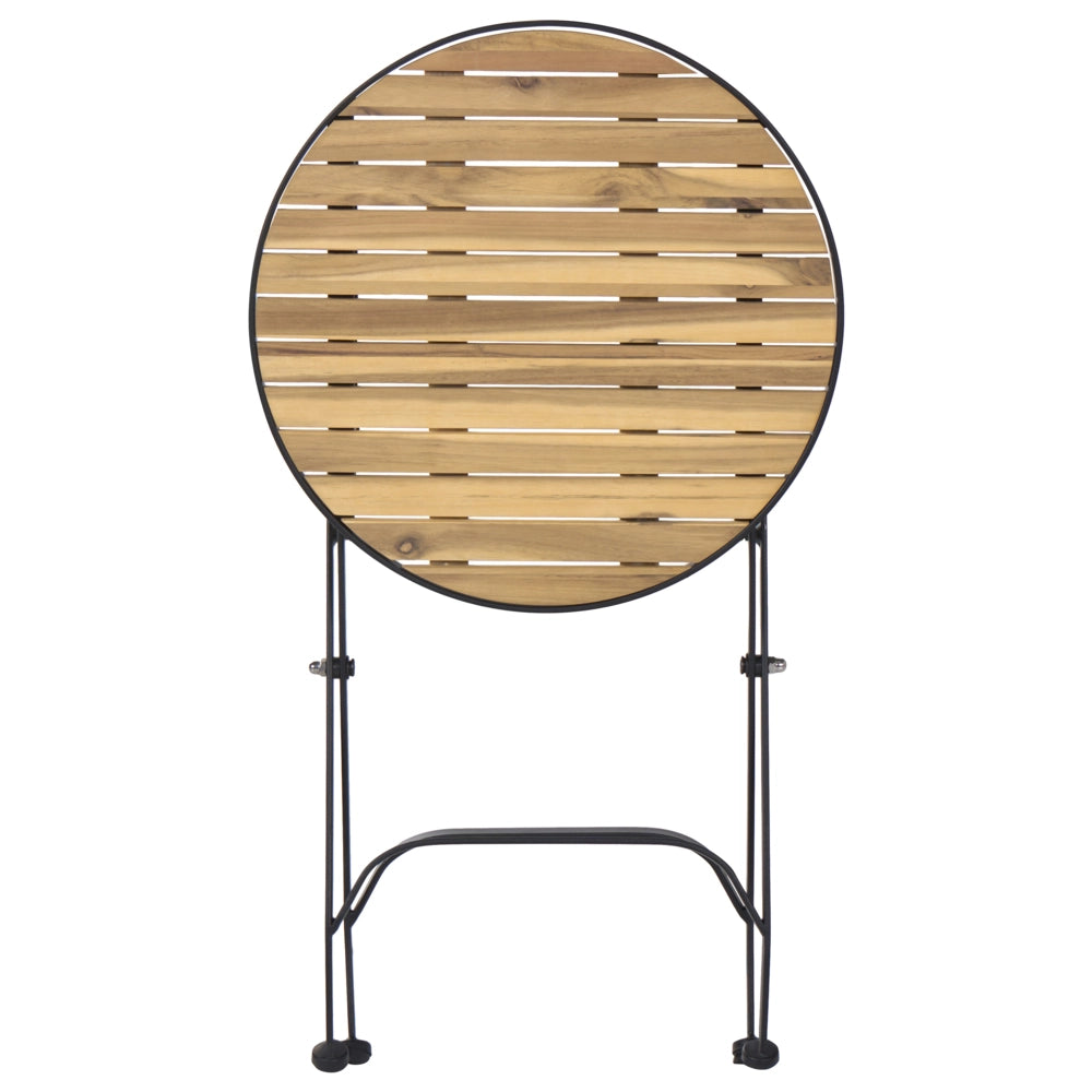 Tavolino da bistrot da giardino marrone chiaro in legno di acacia con struttura in acciaio rotondo relax patio