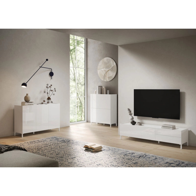 Madia moderna 3 ante 130x40x84 cm Solaria - Bianco Lucido