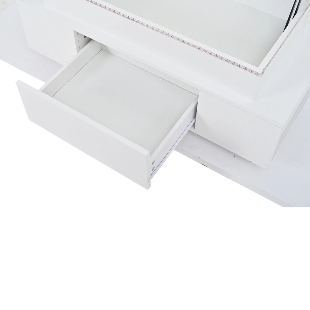 Tavolino elevabile con contenitore, cassetto e luci LED, bianco