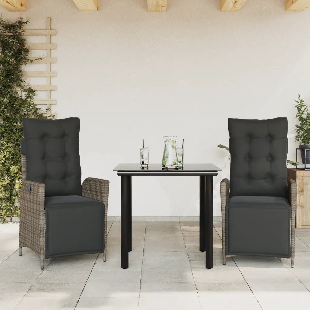 Set da Pranzo da Giardino 3 pz | Set Salotto da Giardino con Cuscini in Polyrattan Grigio