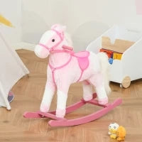 Cavallo a Dondolo in Legno con Suono Animale Regalo Giocattolo per i Bambini, 74 x 28 x 65 cm, Rosa
