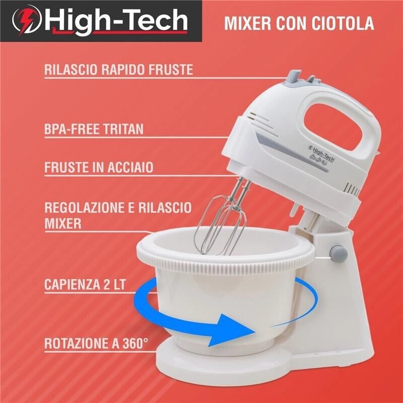 HIGH-TECH MIXER CON CIOTOLA DA 2 LT E POTENZA DA 200 W