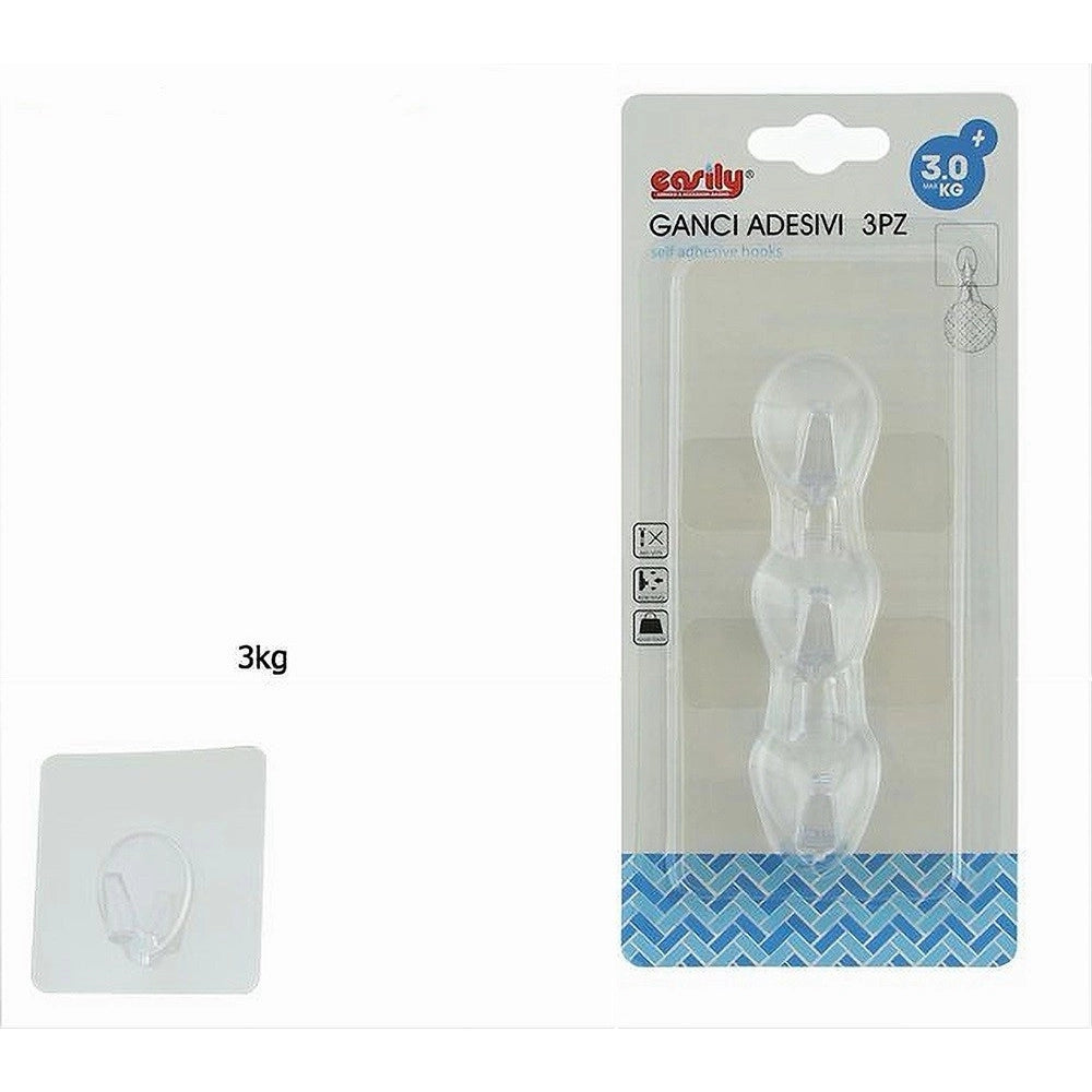 Trade Shop - Set 3 Ganci Appendino Adesivi Parete Cucina Bagno Attaccapanni Trasparente 87760 -