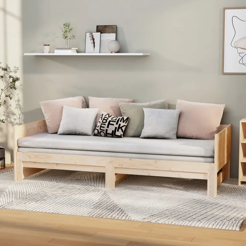 Letto singolo | Letto per adulti | Dormeuse Estraibile in Legno Massello di Pino 2x(90x190) cm