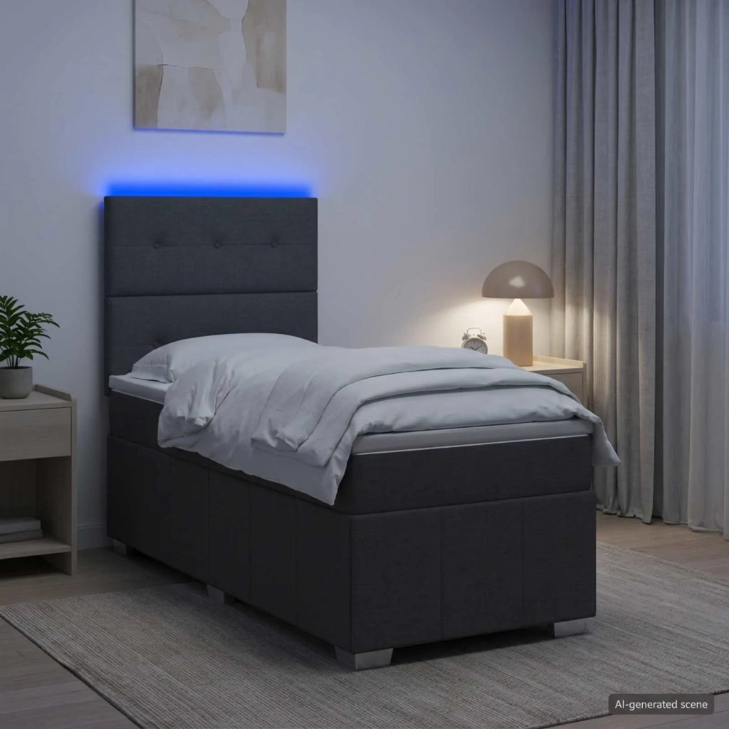Letto Box Spring LED con Materasso Grigio Scuro 90 x 190 cm 3455494