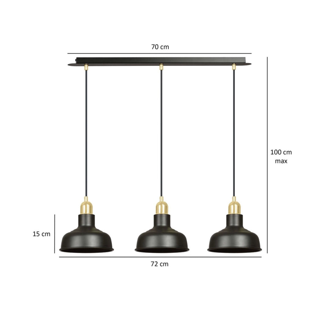 Lampada a sospensione Ibor in acciaio nero opaco e oro