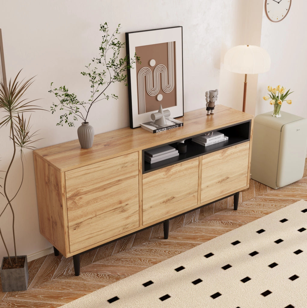 Credenza moderna 3 ante con ripiani regolabili, 160x35x76 cm