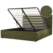 Letto king size 160 x 200 cm Verde Scuro Rivestimento in bouclé Ottomana di contenitore Telaio a doghe Camera da letto moderna contemporanea