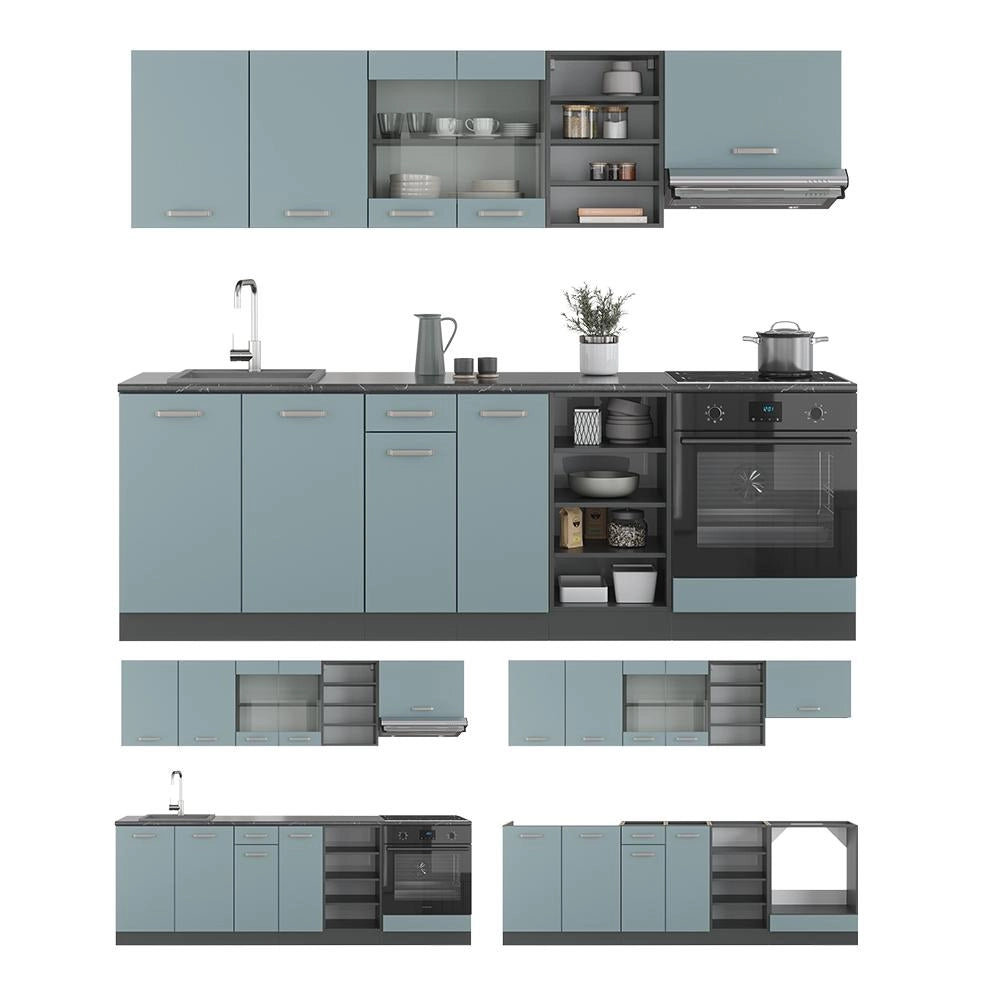 Cucina componibile R-Line Grigio-blu/Antracite 240 cm, PL Marmo Vicco