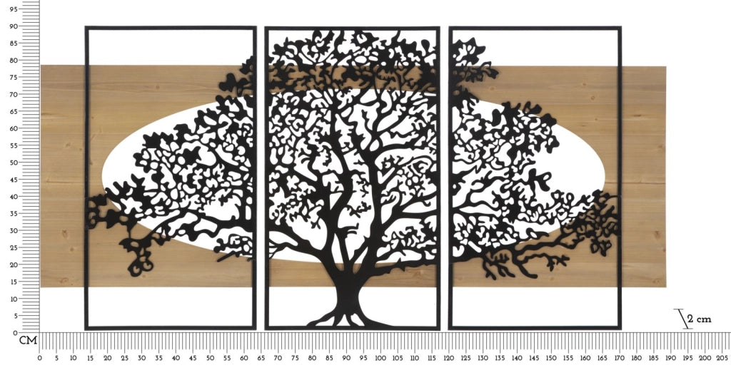 Pannello da Muro Tree Ferro e Wood Set 3pz 176x2x90 cm in Ferro e MDF Nero e Marrone