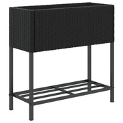Fioriera | Cassetta per fiori | Vaso da Giardino con Ripiano Nera in Polyrattan