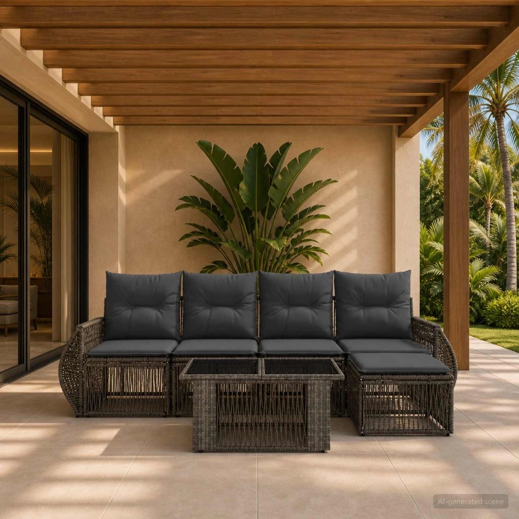 Set Divano da Giardino 6 pz Grigio e Grigio Scuro polyrattan 3436937