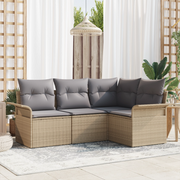 Set Divano da Giardino in 4 Pezzi con Cuscini Beige in Rattan Polietilene