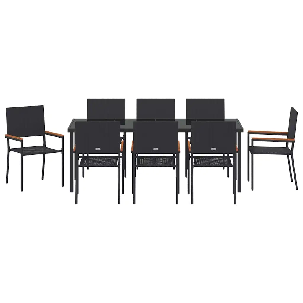 Set da Pranzo per Giardino con cuscino 9 pcs Nero polyrattan 3379708