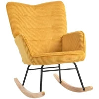 Sedia a Dondolo Vintage, Basculanti Curvati, Imbottitura Spessa, Faggio e Acciaio, Giallo