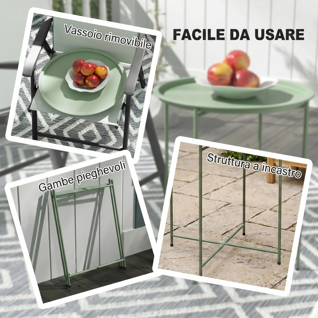 Tavolo da Giardino Rotondo con Bandeja Estraibile ¨C Zephmum ¨C Verde ?46x53 cm