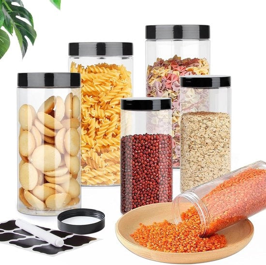 Set di conservazione in plastica per cucina 6 pezzi con coperchio - conservazione cereali, farine, tè e spezie
