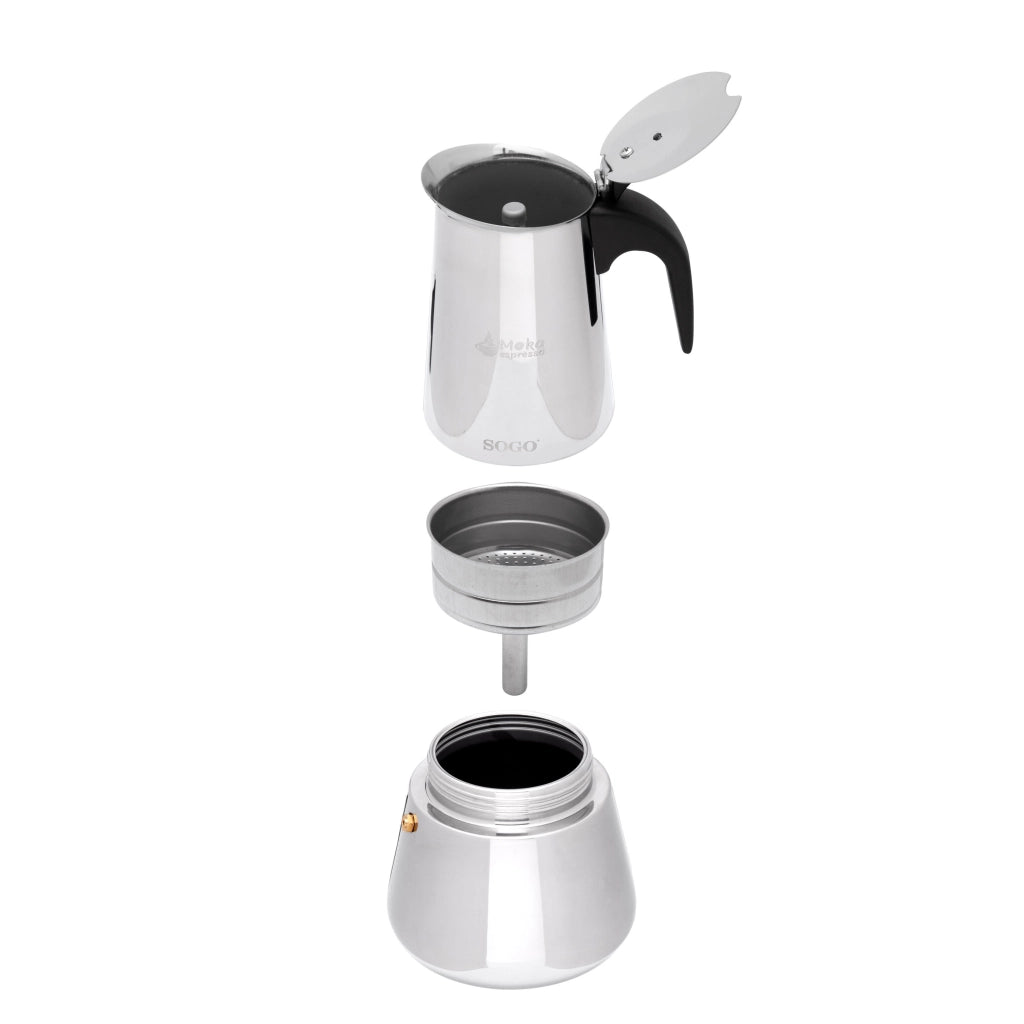 Caffettiera moka 6 tazze in acciaio inox per induzione gas e vetroceramica, manico ergonomico per espresso - Sogo
