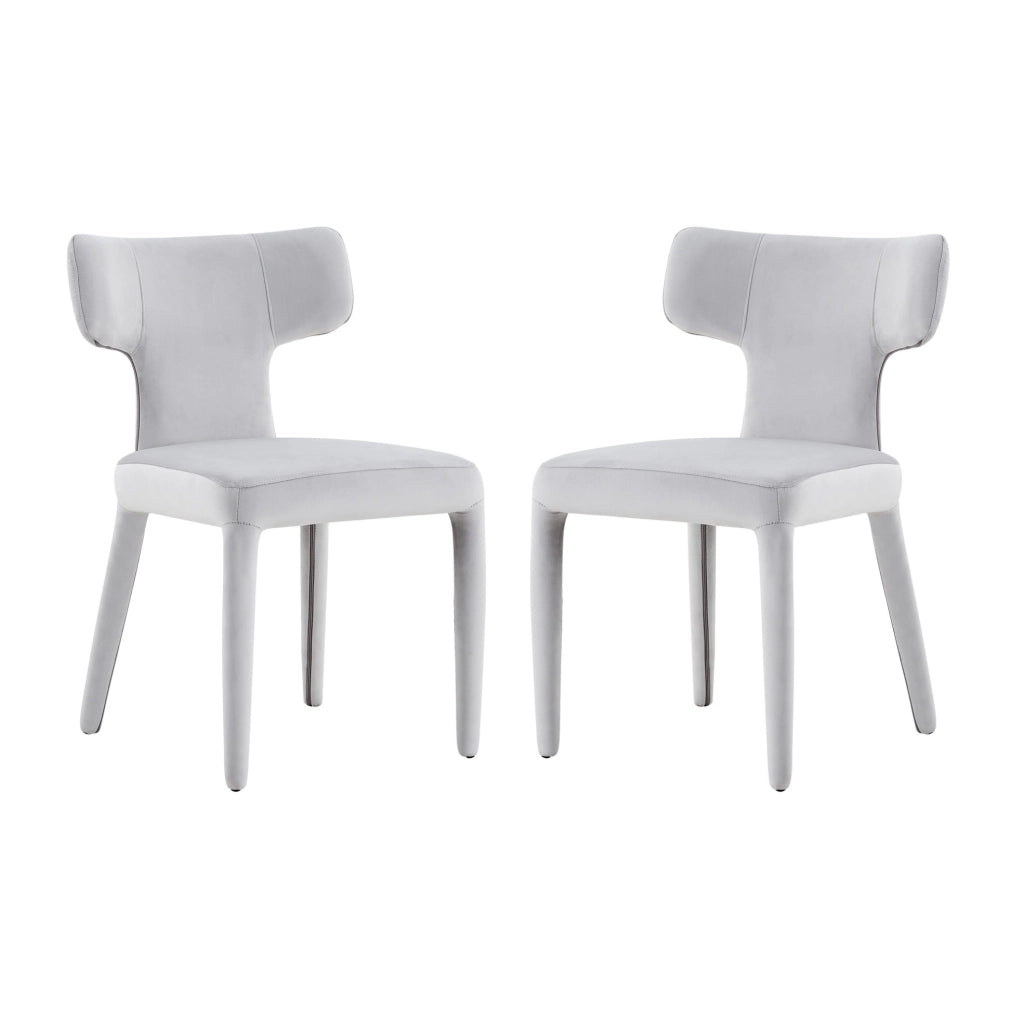 Set di 2 sedie da pranzo con schienale a T; seduta imbottita in tessuto; ferro; grigio chiaro