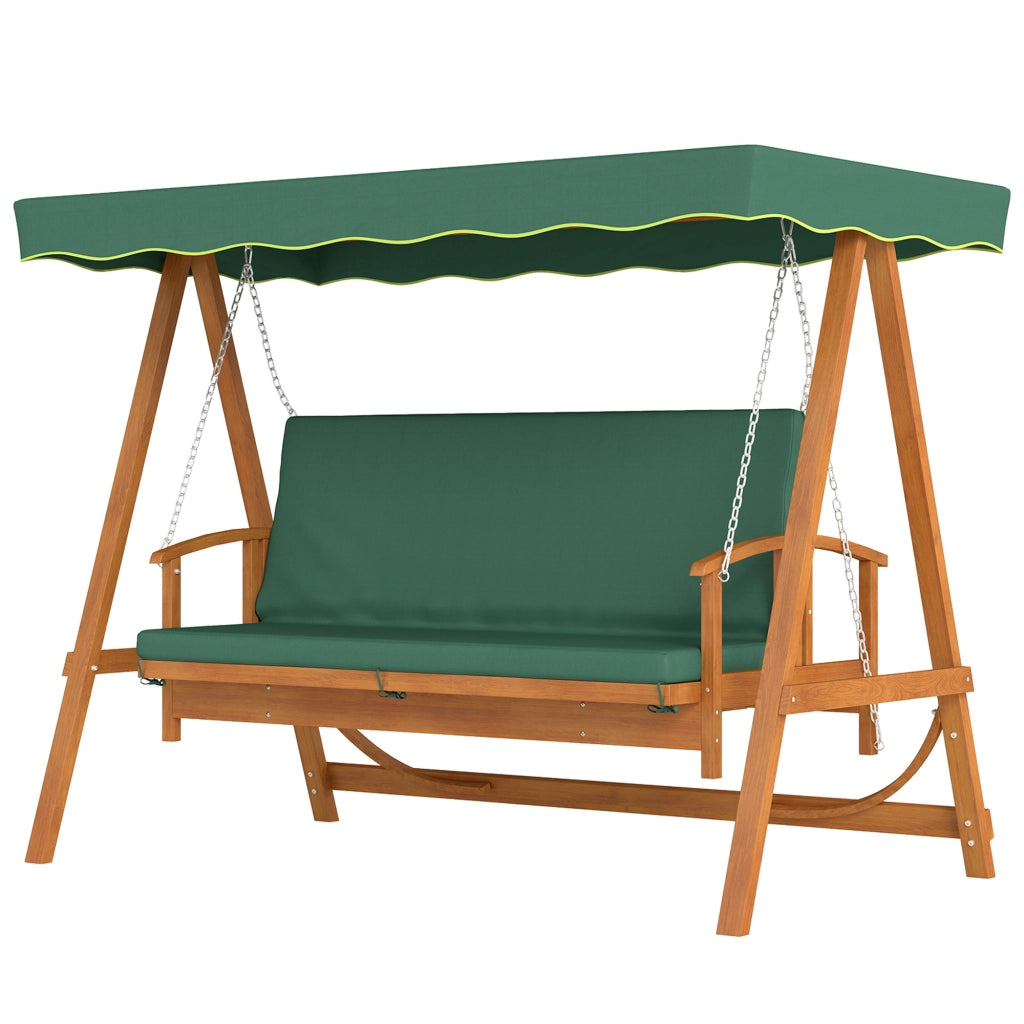Altalena da giardino in legno massiccio a 3 posti con tendone solare inclinabile verde