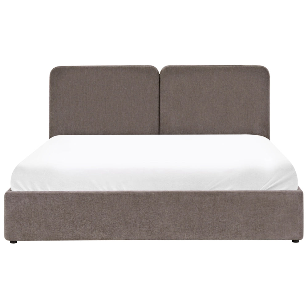Letto ottomano color tortora in tessuto di ciniglia 180 x 200 cm Testiera imbottita Rete a doghe sollevabile