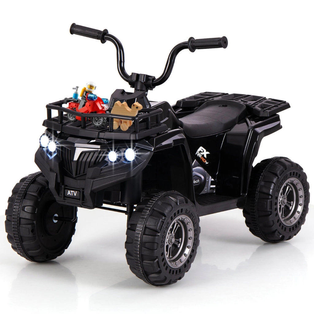 Atv per bambini elettrico quad 4 ruote 6v con avvio a pulsante, Atv per bambini con pneumatici tread e fari led Nero-Macchinine giocattoli