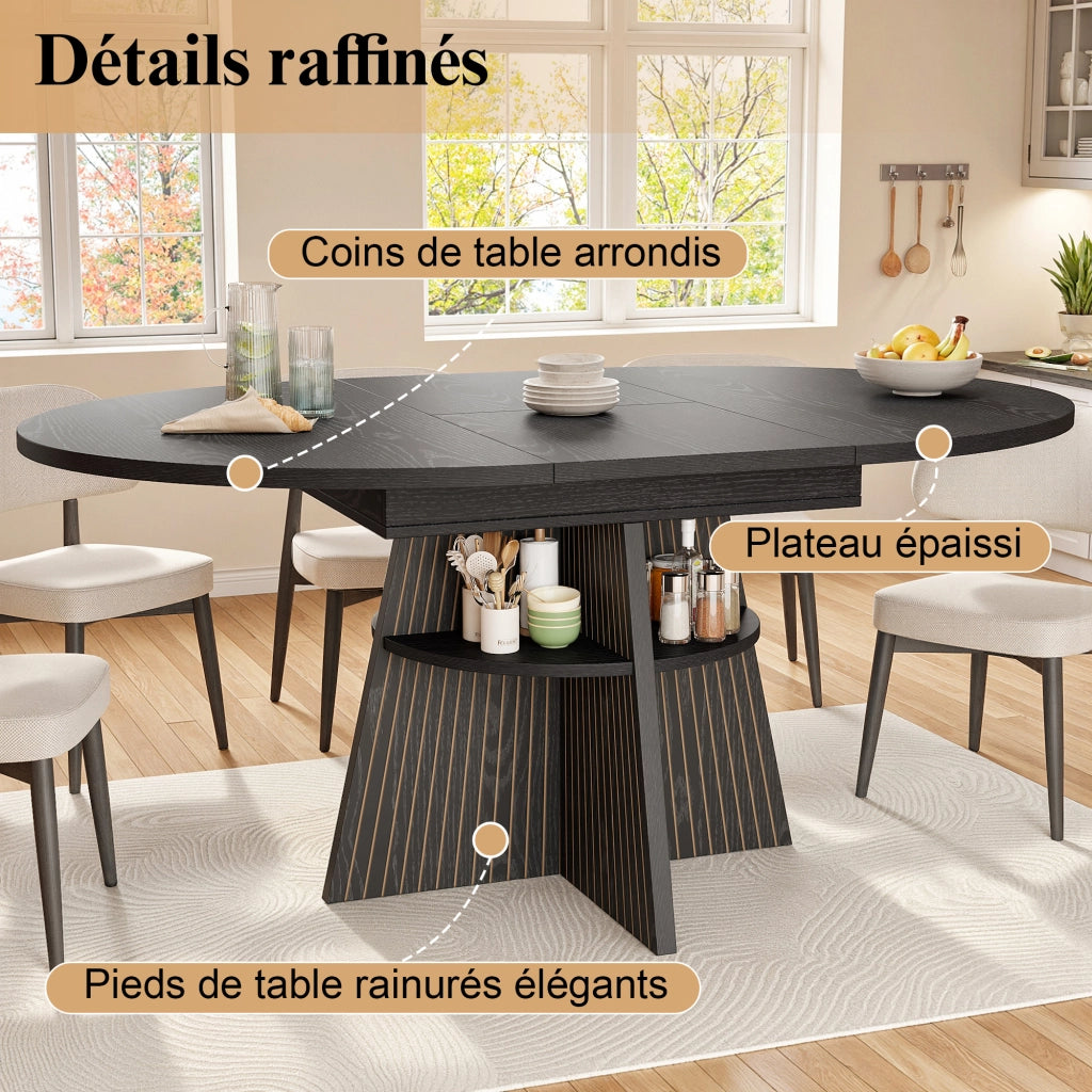 Tavolo da pranzo allungabile con vano aperto e angoli arrotondati per soggiorno e cucina; nero; 110-150 × 110 × 76 cm