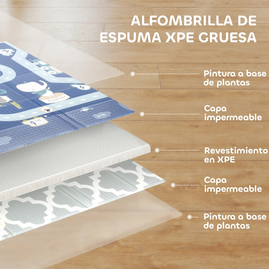 Tappeto Pieghevole Reversibile per Bambini ¨C zephmum ¨C 202x180.5x1 cm Multicolor Impermeabile