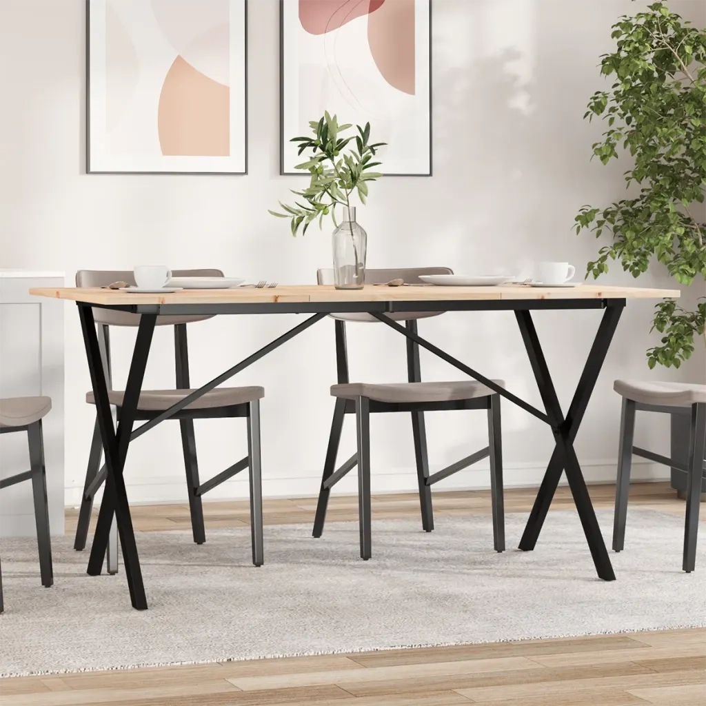 Tavolo da Pranzo Telaio a X 140x80x75 cm Legno Pino e Acciaio