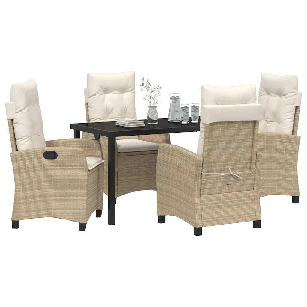 Set da Pranzo per Giardino con cuscino 5 pcs Beige polyrattan 3380395