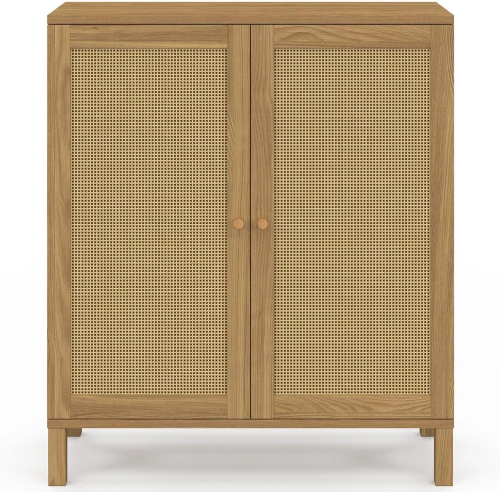 Credenza vintage a 2 ante HANAE, 70 cm, effetto canna naturale