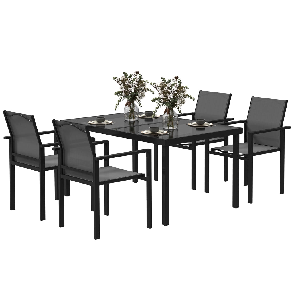 Set da giardino con tavolo e 4 sedie ¨C zephmum ¨C nero, vetro temperato, 140 cm