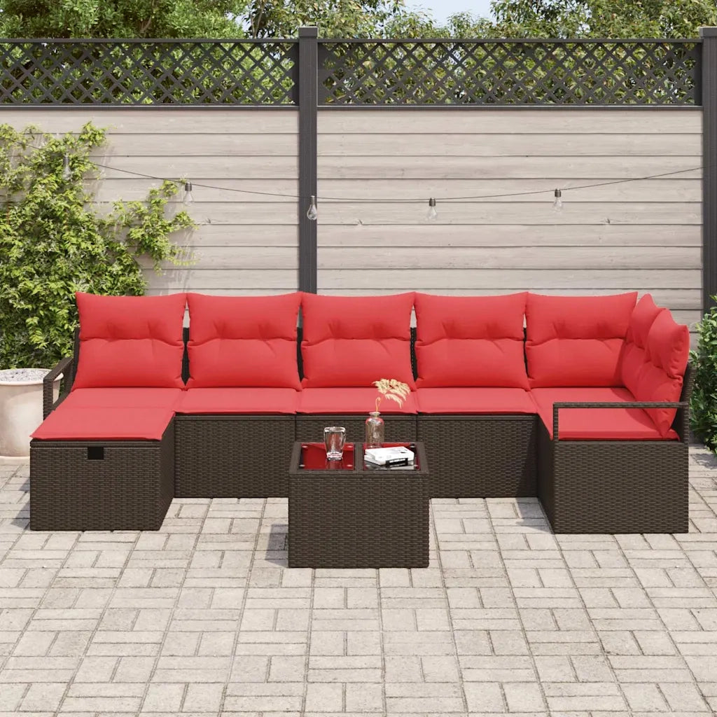 Set di divani con cuscino Marrone e Rosso polyrattan