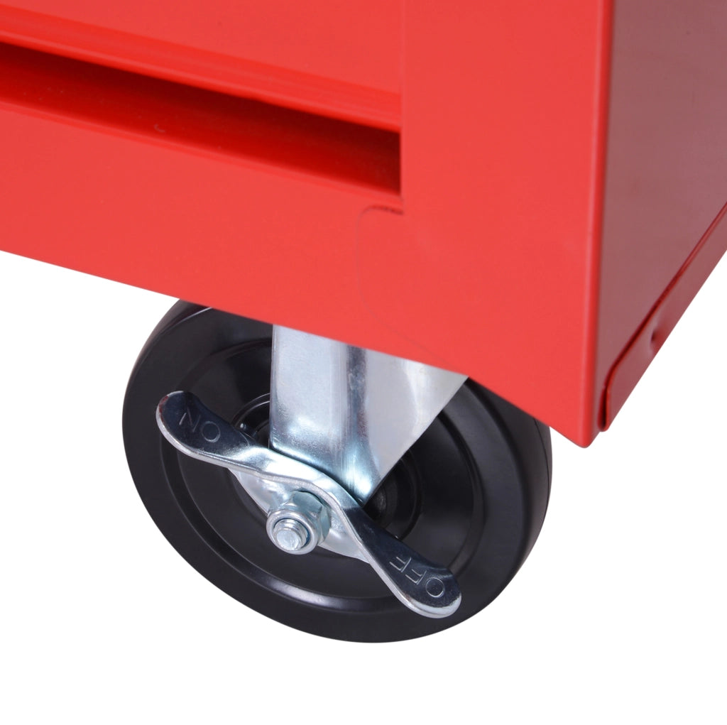 Carrello portautensili in acciaio rosso con 7 cassetti e ruote